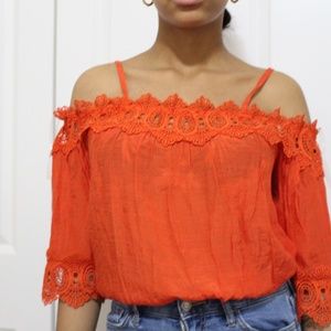 Orange/Red Off the Shoulder Blouse